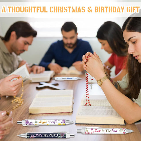 Jutom 30 Pcs Bible Verse Ballpoint Pens Christian Flower Pens Inspirational Quotes Pens Retractable Black Ink Pens for Women Men Colleague Coworke...