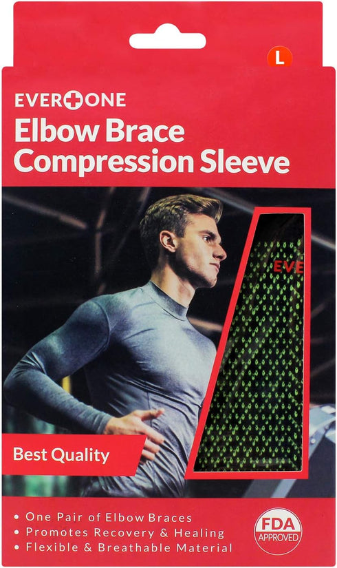 EverOne Elbow Brace Compression Support Sleeve For Golf Elbow Treatment, Injury Prevention, Healing and Recovery, Unisex, 1 Pair (2 pcs), Large...