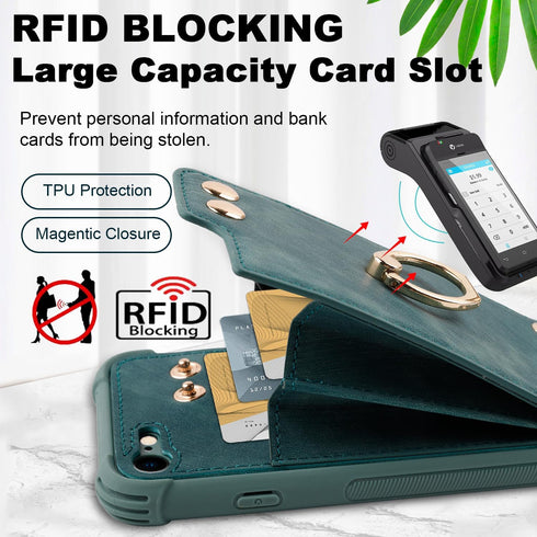 iPhone SE 2022/2020,iPhone 7/8 Wallet Case with Credit Card Holder,Leather Shockproof Phone Cover Supports 360°Rotation Ring Stand and RFID Blocki...
