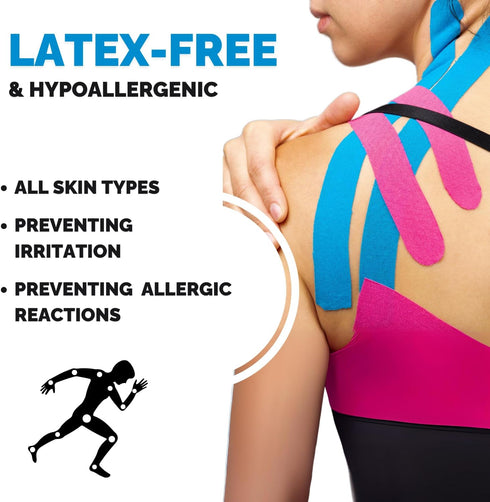 Joint Forces Waterproof Kinesiology Tape - 2 inches x 16.5 ft. per roll, Latex-Free, for Muscle Pain Relief and Joint Support (Blue)...