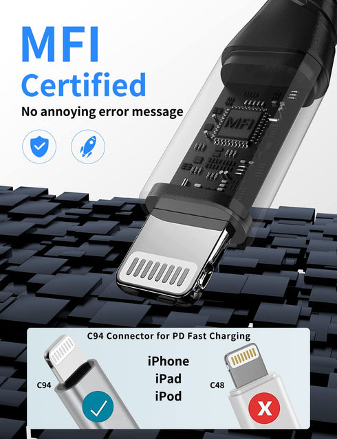 3FT USB C to Lightning Cable, 2-Pack USB Type C iPhone Charger Cable PD Fast Charging ?Apple MFi Certified? Braided USBC to Lightning Cable for iP...