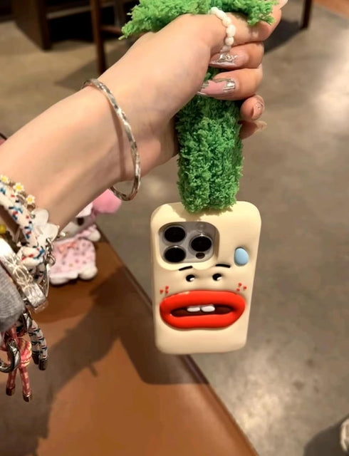 Funny Phone Case for iPhone 15, Cute 3D Sweating Emoticon Green Braids Hair Ugly Phone Case Protective Soft Silicone iPhone Case for Women Girls...