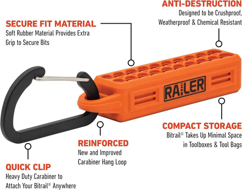 Ball End Hex Bit Set - Railer 1 Inch Impact Driver 20pc Hex Bit Set With A Bit Holder & Carabiner. Premium S2 Steel, Ideal For Furniture Screws...