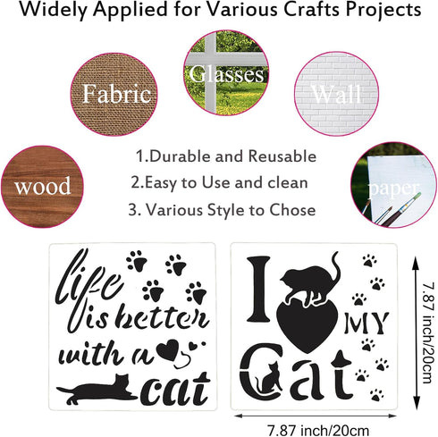 Cat Stencils for Painting Reusable Cat Butterfly Stencils Cat Letter Template Plastic Cat Moon Stencils for Painting on Canvas Wall Wood Burning C...