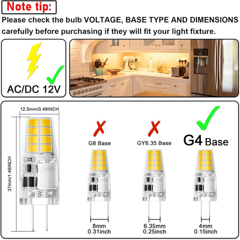 G4 LED Bulb 3W Equivalent to 20W 25W T3 JC Type Bi-Pin G4 Halogen Bulb,AC/DC 12V Warm White 3000K G4 Base Bulbs for Under Cabinet Light,Puck Light...