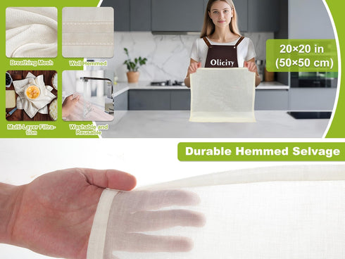 Olicity Cheesecloth, Grade 100, 20x20Inch Hemmed Cheese Cloths Reusable, 100% Unbleached Strainer Muslin Cloth for Cooking, Straining, Jelly Makin...