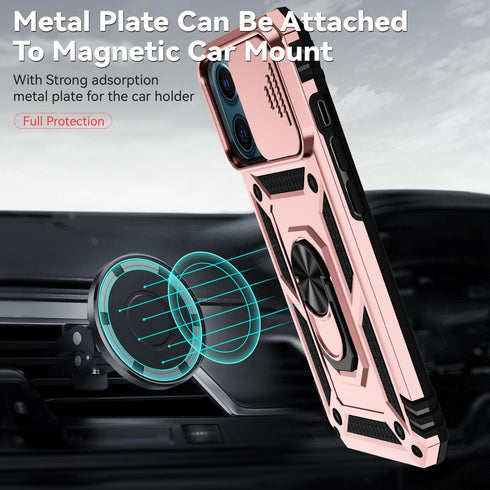 iPhone 12 Pro Max Case with Camera Cover & Kickstand, Slide Lens Protection + 360° Rotate Ring Stand, Impact-Resistant, Shockproof, Protective Bum...