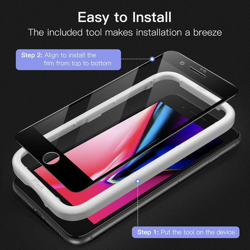 JETech Full Coverage Screen Protector for iPhone SE 3 (2022)/SE 2 (2020)/8/7 4.7-Inch, Black Edge Tempered Glass Film with Easy Installation Tool,...