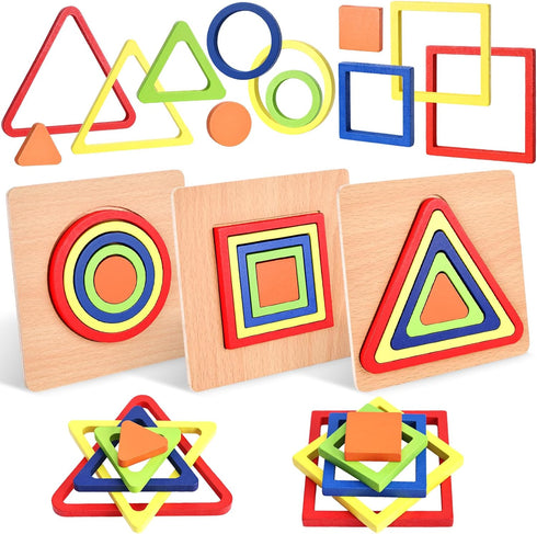 LovesTown 3 Sets Wooden Shape Sorting Puzzles?Montessori Puzzles Toddler Preschool Wooden Sensory Toys for Toddlers...
