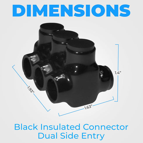 OHLECTRIC Black insulated Connector - Dual Side Entry - 3 Port - 2-14" Wire Range - Slotted Hex Screw - Pre-Filled with Oxide Inhibitor - Rubber V...