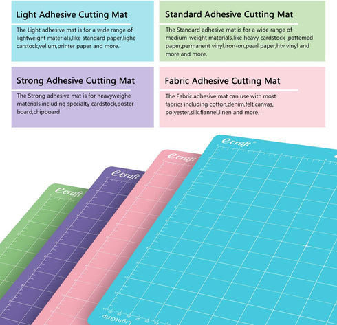 Ecraft 12"X12" Cutting Mat For Cricut - Include (Strong/Standard/Light) Adhesive Sticky (3 pack) Flexible Square Gridded Quilting Cut Mats Replace...