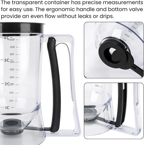 Fungyand Pancake Batter Dispenser - 4 Cups Complete Batter Dispenser Set with Muffin Rings, Spatula - Ideal Baking Tools for Pancakes, Cupcakes, W...