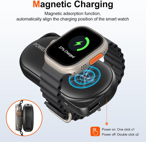 Facbiny Portable Wireless Watch Charger, 1200mAh Keychain Wireless Power Bank with Type A-C Cable, Travel for Apple Watch Series 9/8/7/6/5/4/3/2/S...