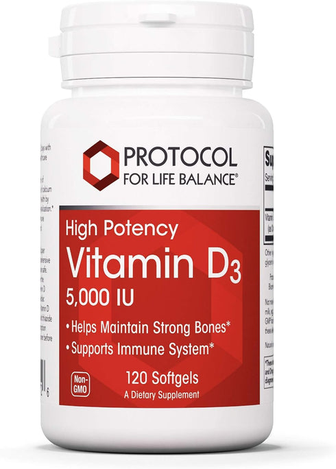 Protocol Vitamin D3 5,000 IU - Bone & Teeth Support* - Dietary Supplement for Immunity & Bone Mineralization* - Extra Virgin Olive Oil - Non-GMO, ...