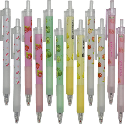 Maydahui 36PCS Retractable Fruit Gel Pen Novelty Kawaii Strawberry Cherry Peach Apple Avocado Pear Black Ink for School Office Stationery...
