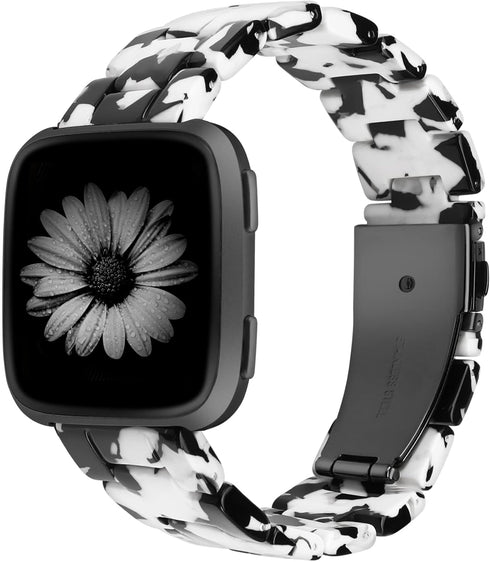 Wearlizer Resin Band Compatible with Fitbit Versa/Versa 2, Lightweight Bracelet Replacement Wristband Strap for Women Men, White Black Flower...