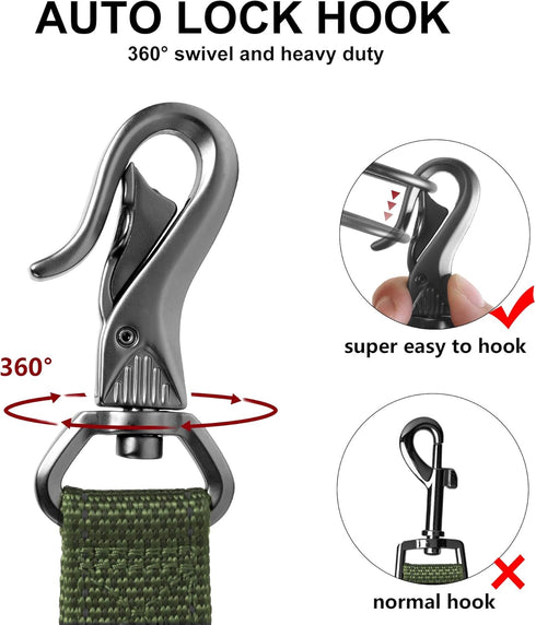 TwoEar 5FT 1IN Strong Green Dog Leash with 2 Padded Handles, Traffic Handle Extra Control, Comfortable Soft Dual Handle, Auto Lock Hook, Reflectiv...