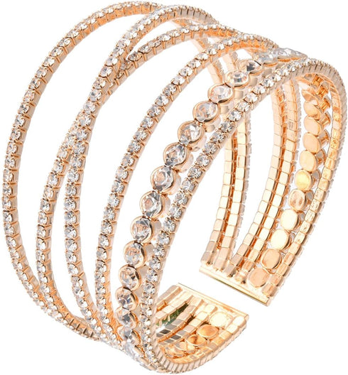 Bling Multilayer Chunky Twist Crystal Rhinestone Adjustable Cuff Bracelet Bangle for Women Wedding Formal Prom Jewelry Costume...