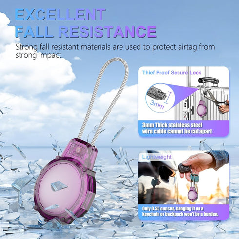 2-Pack for Airtag Holder Anti-Lost Air tag Lock Case with Wire Cable Compatible with Apple AirTag, Ultra Durable Waterproof Air tag Case for Lugga...