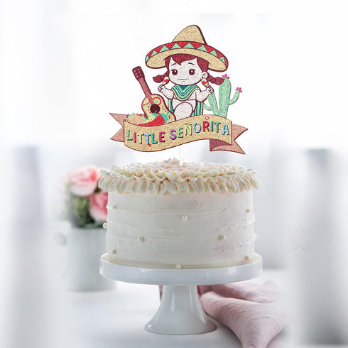 Little Senorita Birthday Cake Topper - Girl Baby Shower - Gender Reveal Baby Senoria On Her Way - Glitter Sombrero Mexican Fiesta Party Decoration...
