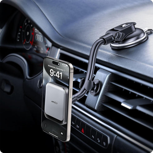 APPS2Car Dashboard Car Mount for MagSafe 17 N54 Magnets, Strong Suction Cup, Anti-Shake Stabilizer, Windshield Gooseneck Long Arm Magnetic Holder ...