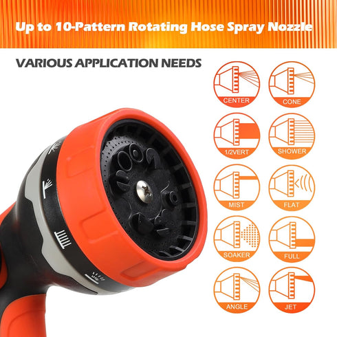 High Pressure Garden Hose Nozzle Sprayer Heavy Duty -10 Spray Pattern Water Hose Nozzle for Outdoor, THUMB CONTROL On Off Valve,Hose Head Attachme...