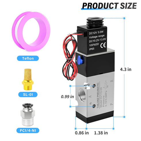 TAILONZ PNEUMATIC 1/8"NPT Solenoid Valve 3V110-06 DC12V Single Coil Pilot-Operated Electric 2 Position 3 Way Connection Type (Outlet wire)...