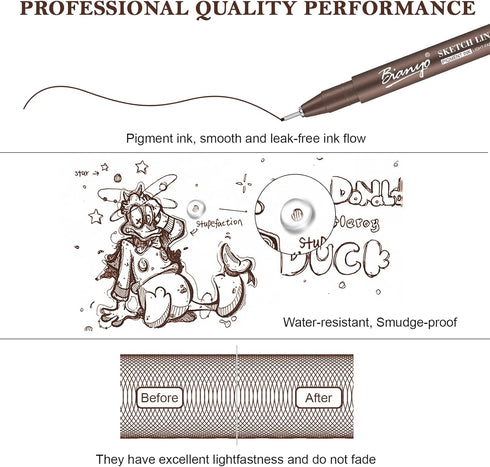 Bianyo Sepia Tone Drawing Pen Set, 12 Assorted Sizes Sketch Liner, Water-Resistant Archival and Pigment Ink Art Pens, Precision Drawing and Sketch...