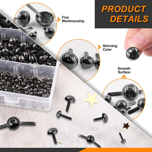 Rustark 500PCS 5 Sizes Black Paper Fasteners Round Brads Fasteners Assortment Kit Mushroom Head Paper Fasteners Brass Metal Brads Scrapbooking Dec...