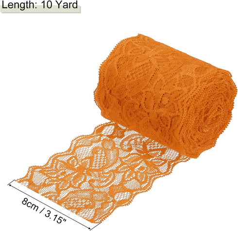MECCANIXITY 3 Inch Wide 10 Yard Lace Ribbon Floral Pattern Orange Lace Trim Ribbon for Sewing Making, and DIY Crafts, Gift Wrapping, Bouquets, Wed...