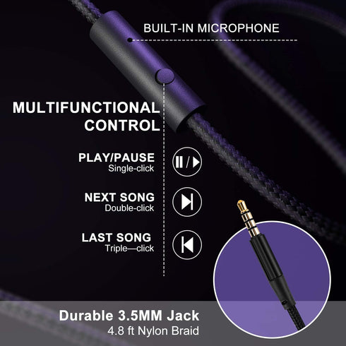 LORELEI X6 Over-Ear Headphones with Microphone, Lightweight Foldable & Portable Stereo Bass Headphones with 1.45M No-Tangle,Wired Headphones for S...