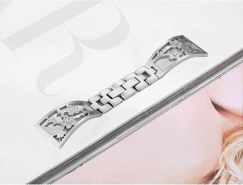 Stainless Steel Bands Compatible with Fitbit Versa 2/Versa Lite/Versa for Women, Luxurious Bling Bracelet with Rhinestone Metal Wristbands, Silver...