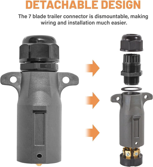 Oyviny RV 7 Pin Trailer Plug with IP68 Waterproof Seal 2PCS, Detachable 7 Way Round RV-Style Trailer Side Connector 7 Point Trailer Wiring Plug...