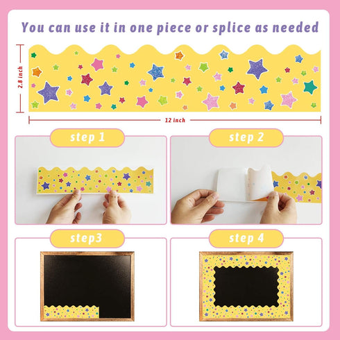 100 Ft Bulletin Board Borders, 100 Sheets Border Trim, Adhesive Decoration Bulletin Board Border for School/Classroom/Office(5 Designs)...