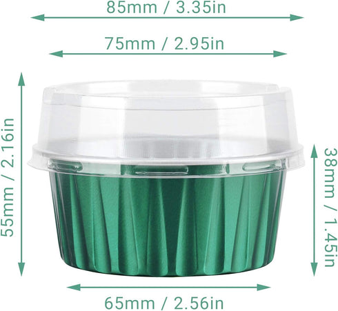EUSOAR Aluminum Foil Cups, 5 oz 50pcs Baking Cups with Lids, 3.34"x2.59"x2.35" Snacks Desserts Flan, Cupcake Pie Ramekin, Recyclable Catering Wedd...