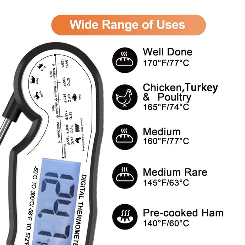 Digital Instant Read Meat Thermometer Digital for Grilling and Cooking - ANDAXIN Waterproof Ultra-Fast Thermometer with Backlight&Calibration&Fold...