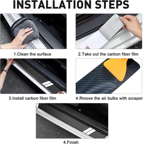 Door Sill Protector for Dodge Charger Challenger Durango Accessories Car Door Entry Guard Sill Protector with Plastic Scraper Carbon Fiber Leather...