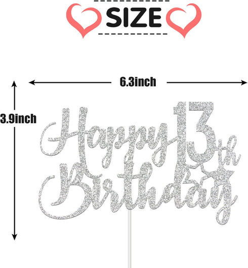 Silver Glitter Happy 13th Birthday Cake Topper - 13th Birthday Cake Topper, 13th Birthday Party Decoration...