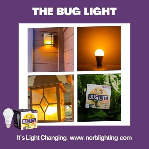 Norb Bug Reduction Light Bulb BUG LITE 9W LED. Indoor/Outdoor Amber Lights for Keeping Bugs Away from Garage, Porch, Patio, Deck, Campsite. Double...