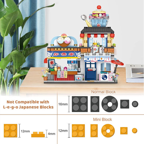 Japanese Street View Ice Drink Shop Mini Building Blocks Toys Model Set, MOC Creative DIY Simulation Architecture, 668 PCS Mini Bricks Constructio...