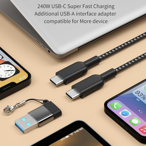 888 Type C Belt Cable 1ft Fast Charging USB C to USB C 240W, Data Transfer - with Type A to Type c 3.0 Adapter (Black)...