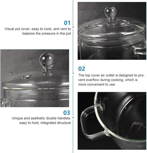Clear Glass Pot Glass Saucepan with Cover and Handles Clear Cooking Pot Simmer Pot Pan Glass Cookware for Pasta Noodle Soup Milk 1500ml Glass Sauc...