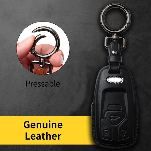 Tukellen for Audi Key Fob Cover Genuine Leather with Keychain,Leather Key Case Protector Compatible Audi A4 Q7 Q5 TT A3 A6 SQ5 R8 S5 Smart Key-Bla...