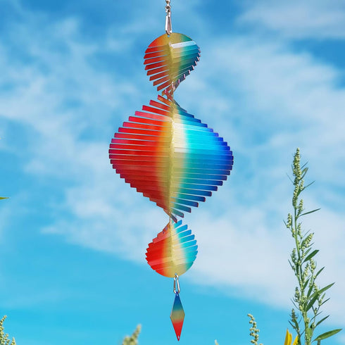 Helix Metal Wind Spinners for Yard and Garden,12 Inch 3D Stainless Steel Hanging Kinetic Yard Art Wind Sculpture, Rainbow Helix Kinetic Art Garden...