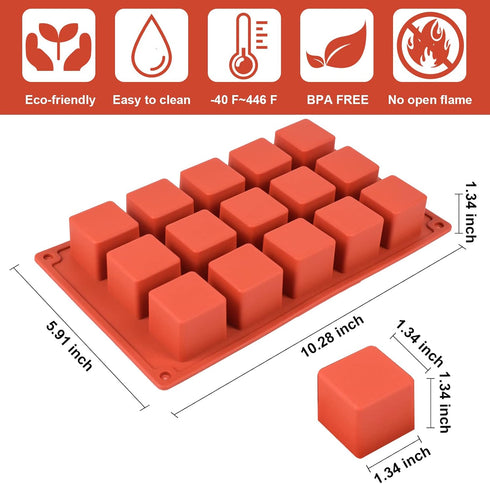 2 Pack Square Silicone Mold, Candy Chocolate Mousse Cake Baking Mold Dessert Molds for Soap,Ice cream,Truffle,Brownie...