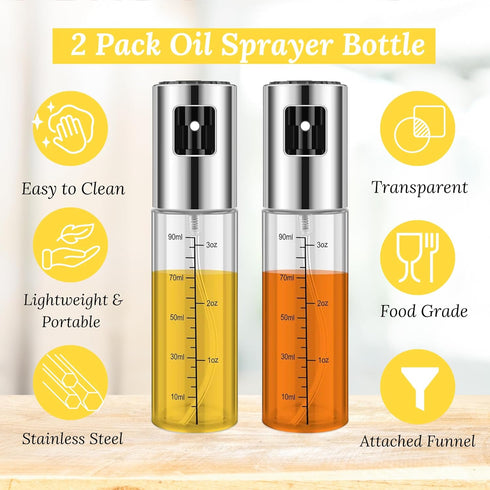 Oil Spray Bottle with Scale Air Fryer Mister Refillable Kitchen Accessories for Cooking, Baking BBQ, Frying Set of 2...