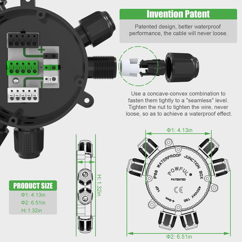 Junction Box Electrical Connector, Junction Box Covers Waterproof Cable Connector, Cable Connectors Electrical Box 2-6 Way, 22-10 AWG 32A for Ø4-9...
