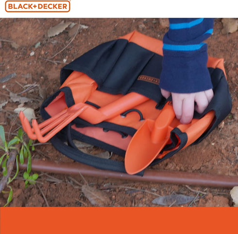 Black & Decker Four Piece Gardening Hand Toolset for Kids – Garden Tool Bag That Holds Plastic Hand Tools...