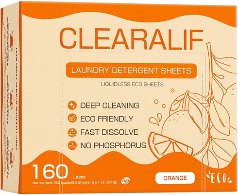 CLEARALIF Laundry Detergent Sheets Up to 160 Loads, Orange - Great For Travel, Apartments, Dorms,CLEARALIF Laundry Detergent Strips Eco Friendly &...