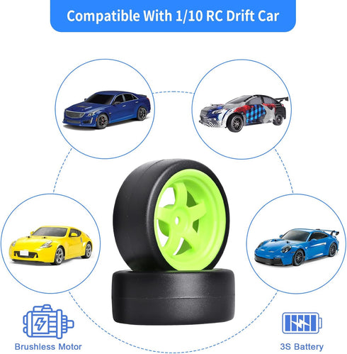 1/10 RC Drift Tires and Wheels 12mm Hex Hard Tyre for RC Drifting Car, Also Fit 1/12 1/14 1/16 Scale Models, Set of 4...
